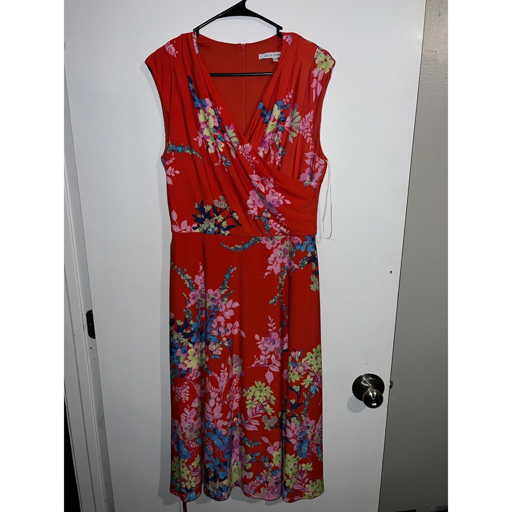 Julia Jordan Red Floral Sleeveless V-Neck Midi Dress Size 10